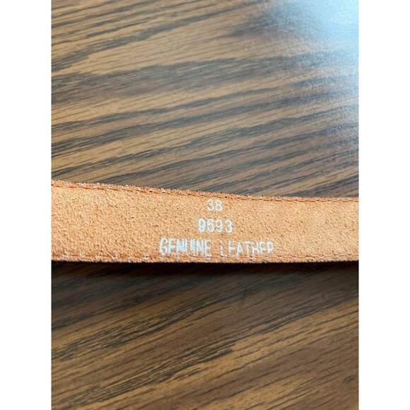 Brown genuine leather belt with silver tone buckle size 38 - Picture 3 of 5